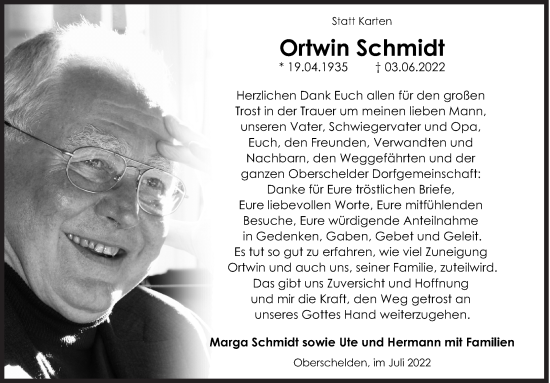 Traueranzeige von Ortwin Schmidt von Siegener Zeitung