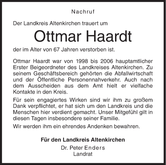 Traueranzeige von Ottmar Haardt von Siegener Zeitung