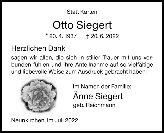 Traueranzeige von Otto Siegert von Siegener Zeitung