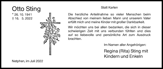Traueranzeige von Otto Sting von Siegener Zeitung