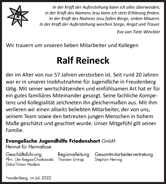 Traueranzeige von Ralf Reineck von Siegener Zeitung