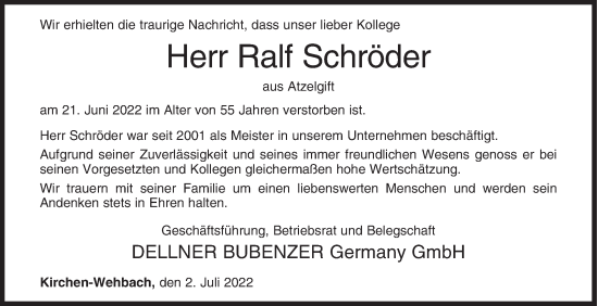 Traueranzeige von Ralf Schröder von Siegener Zeitung
