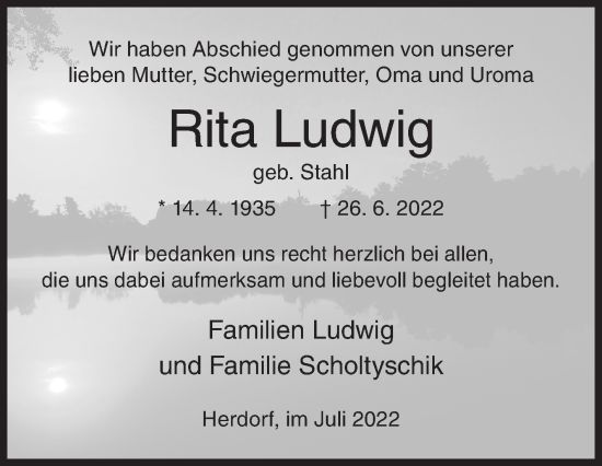 Traueranzeige von Rita Ludwig von Siegener Zeitung