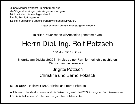 Traueranzeige von Rolf Pötzsch von Siegener Zeitung