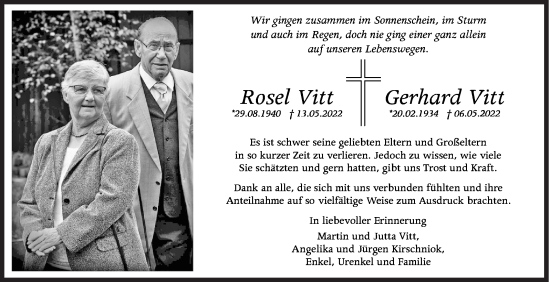 Traueranzeige von Rosel und Gerhard Vitt von Siegener Zeitung