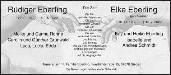 Traueranzeige von Rüdiger und Elke Eberling von Siegener Zeitung