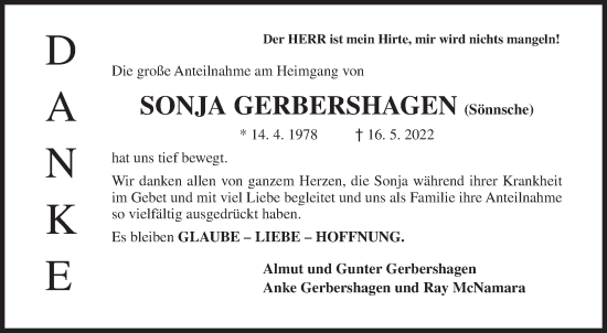 Traueranzeige von Sonja Gerbershagen von Siegener Zeitung