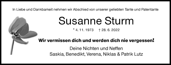 Traueranzeige von Susanne Sturm von Siegener Zeitung