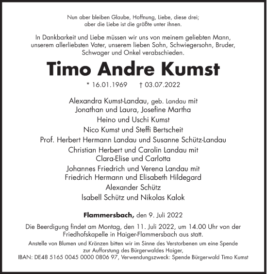 Traueranzeige von Timo Andre Kumst von Siegener Zeitung