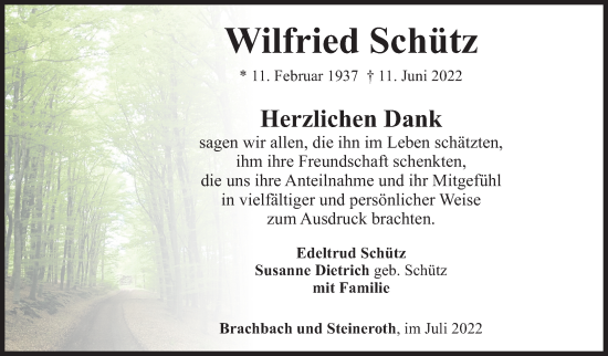 Traueranzeige von Wilfried Schütz von Siegener Zeitung