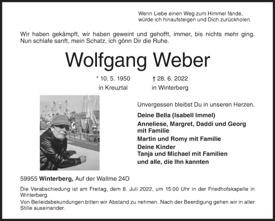 Traueranzeige von Wolfgang Weber von Siegener Zeitung