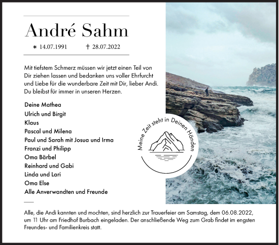 Traueranzeige von Andre Sahm von Siegener Zeitung