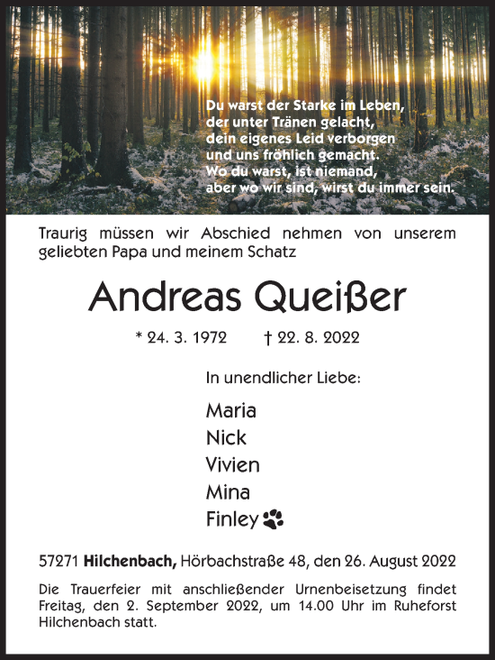 Traueranzeige von Andreas Queißer von Siegener Zeitung