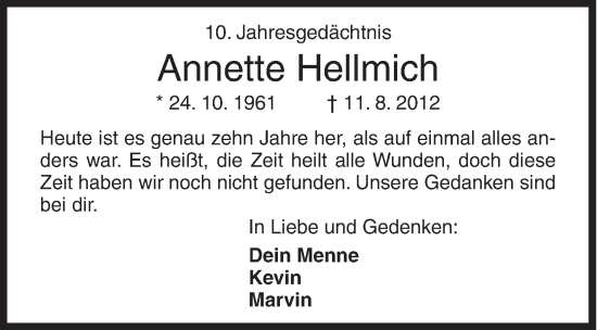 Traueranzeige von Annette Hellmich von Siegener Zeitung