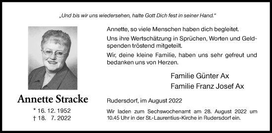Traueranzeige von Annette Stracke von Siegener Zeitung
