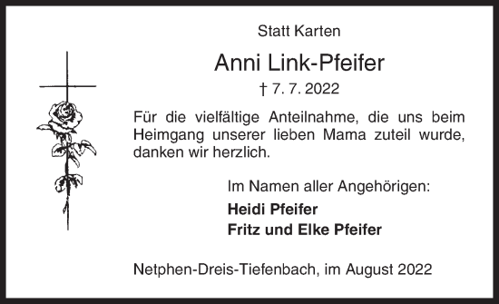 Traueranzeige von Anni Link-Pfeifer von Siegener Zeitung