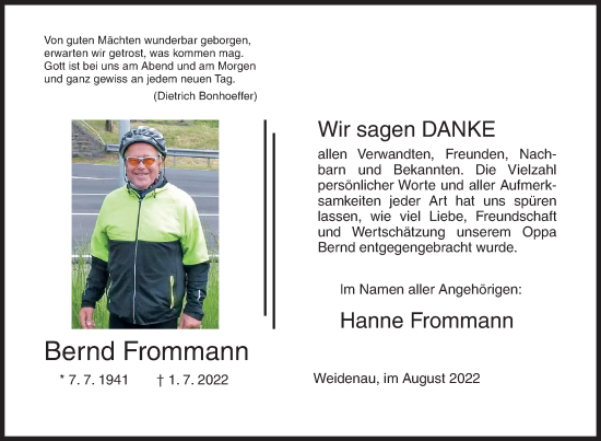 Traueranzeige von Bernd Frommann von Siegener Zeitung
