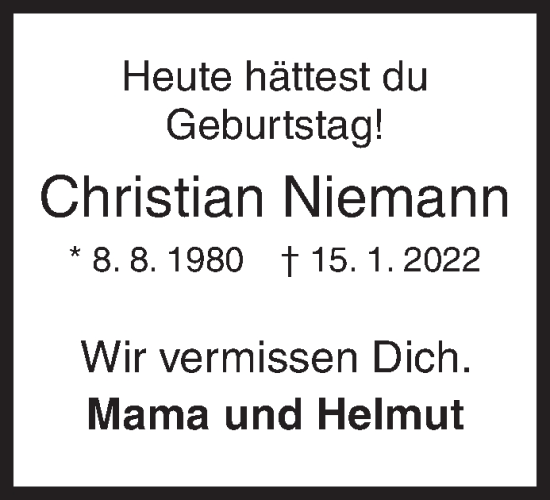 Traueranzeige von Christian Niemann von Siegener Zeitung