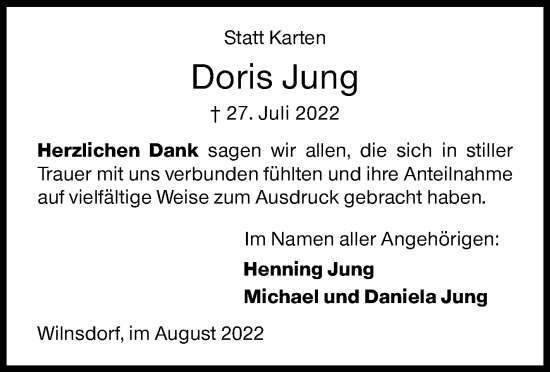 Traueranzeige von Doris Jung von Siegener Zeitung