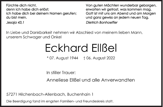 Traueranzeige von Eckhard Ellßel von Siegener Zeitung