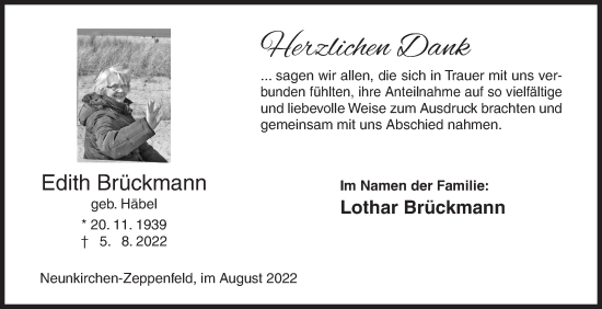 Traueranzeige von Edith Brückmann von Siegener Zeitung