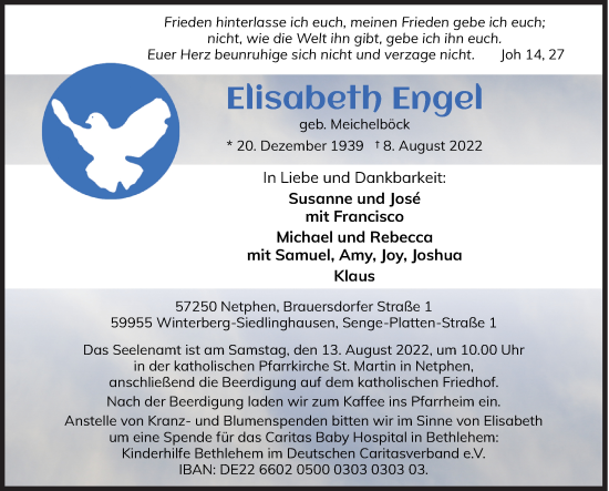 Traueranzeige von Elisabeth Engel von Siegener Zeitung
