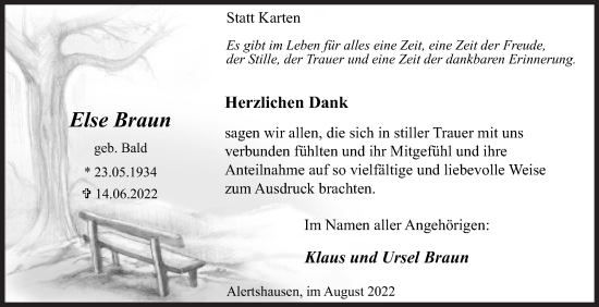 Traueranzeige von Else Braun von Siegener Zeitung