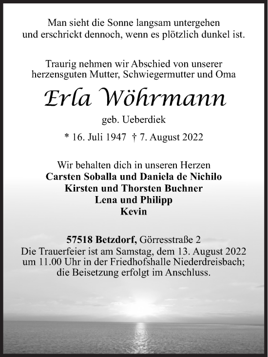 Traueranzeige von Erla Wöhrmann von Siegener Zeitung