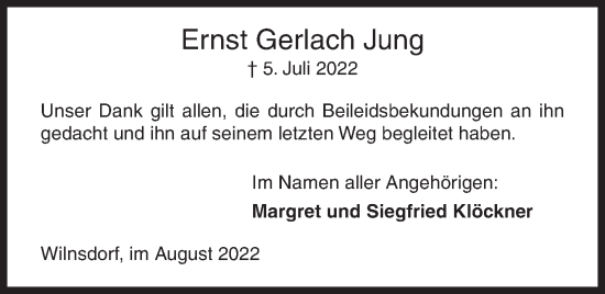 Traueranzeige von Ernst Gerlach Jung von Siegener Zeitung