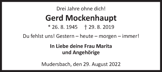 Traueranzeige von Gerd Mockenhaupt von Siegener Zeitung