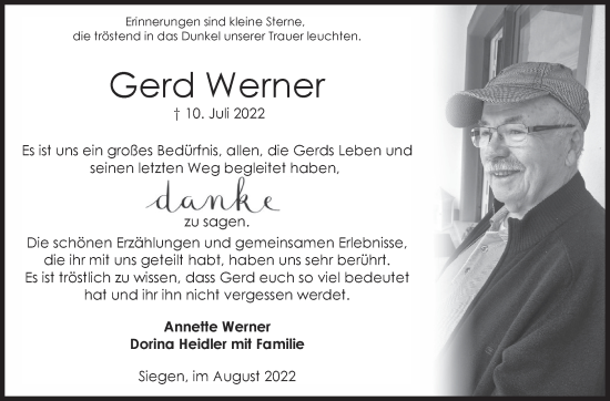 Traueranzeige von Gerd Werner von Siegener Zeitung