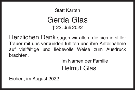 Traueranzeige von Gerda Glas von Siegener Zeitung