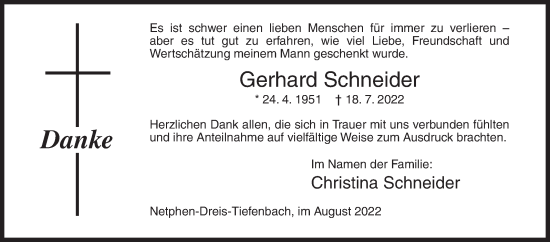Traueranzeige von Gerhard Schneider von Siegener Zeitung
