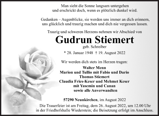 Traueranzeige von Gudrun Stiemert von Siegener Zeitung