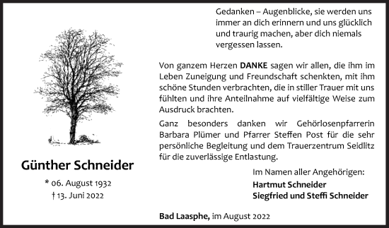 Traueranzeige von Günther Schneider von Siegener Zeitung