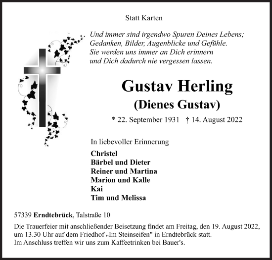 Traueranzeige von Gustav Herling von Siegener Zeitung
