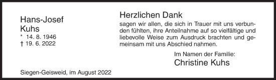 Traueranzeige von Hans-Josef Kuhs von Siegener Zeitung