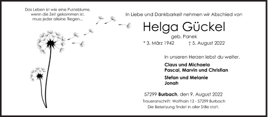 Traueranzeige von Helga Gückel von Siegener Zeitung