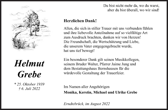 Traueranzeige von Helmut Grebe von Siegener Zeitung