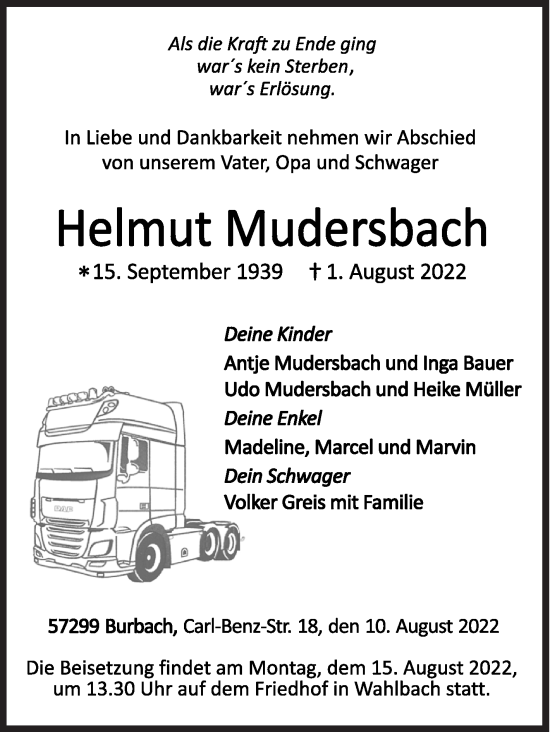 Traueranzeige von Helmut Mudersbach von Siegener Zeitung