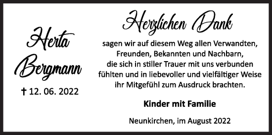 Traueranzeige von Herta Bergmann von Siegener Zeitung