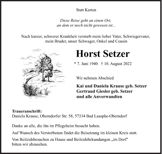 Traueranzeige von Horst Setzer von Siegener Zeitung