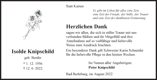 Traueranzeige von Isolde Knipschild von Siegener Zeitung
