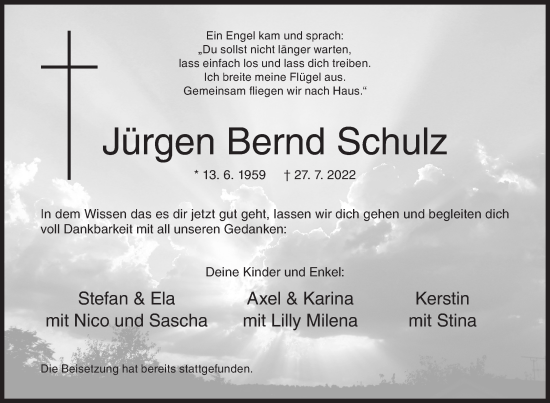 Traueranzeige von Jürgen Bernd Schulz von Siegener Zeitung