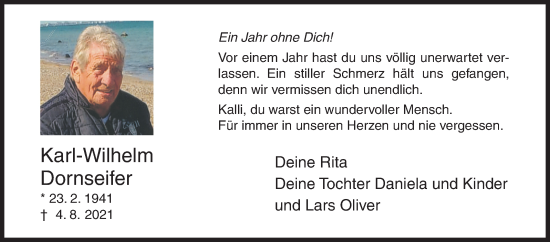 Traueranzeige von Karl-Wilhelm Dornseifer von Siegener Zeitung