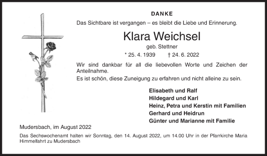 Traueranzeige von Klara Weichsel von Siegener Zeitung