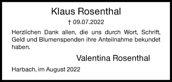 Traueranzeige von Klaus Rosenthal von Siegener Zeitung
