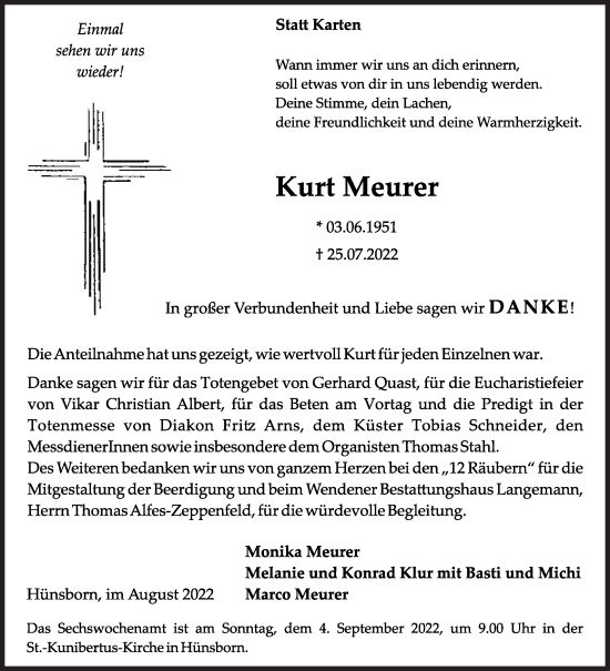 Traueranzeige von Kurt Meirer von Siegener Zeitung