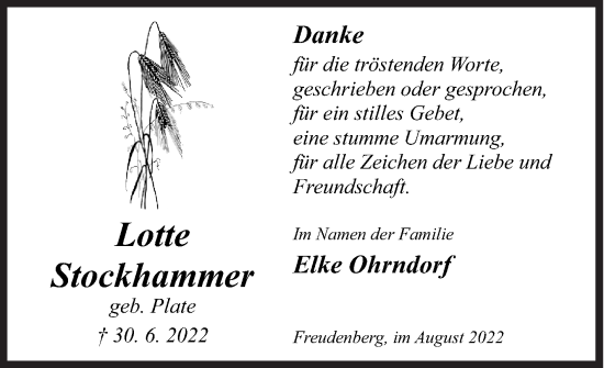 Traueranzeige von Lotte Stockhammer von Siegener Zeitung