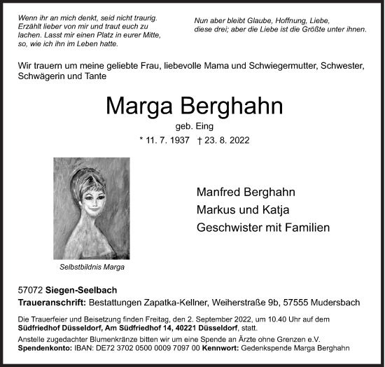 Traueranzeige von Marga Berghahn von Siegener Zeitung